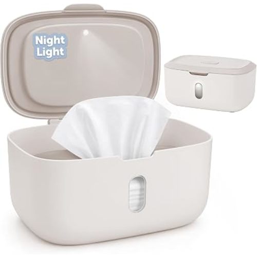 Jool Baby Wipes Dispenser with Built-in Nightlight – Pull Out One Wipe At a Time – Holder Fits Standard Continuous Wipes (Oatmeal)