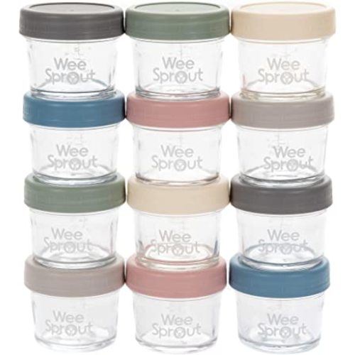 Baby Food Storage Jars w/ Lids (4 oz, 12 Pack) – Reusable Baby Food Jars with Lids – Snack, Puree, or Breast Milk Storage Containers for Fridge – Freezer & Microwave Safe Baby Essentials Must Haves