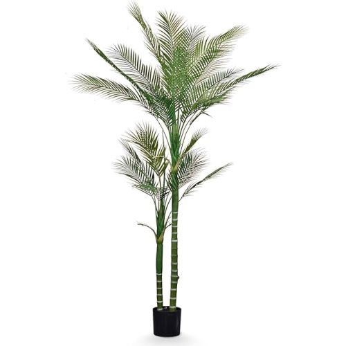 Leflos Faux Palm Tree Indoor, 6ft Artificial Areca Palm Plant with 2 Detachable Trunks & 24 Adjustable Palm Leaves, Large Tropical Fake House Palm Tree Silk Floor Plant, Nice Home Decor