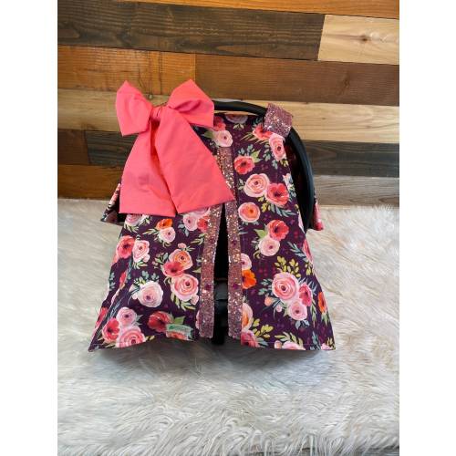 Pink sparkle and floral baby cover/car seat canopy/sequin baby cover