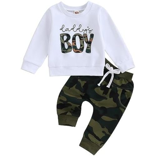 Toddler Baby Boy Clothes Camo Pant Set Long Sleeve Letter Sweatshirt and Camouflage Jogger Pants Infant Boy Outfits