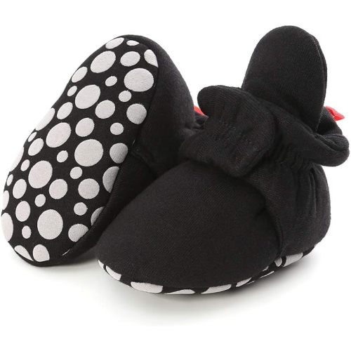 HsdsBebe Unisex Newborn Baby Cotton Booties Non-Slip Sole for Toddler Boys Girls Infant Winter Warm Fleece Cozy Socks Shoes - 6-12 Months Infant - A/Black