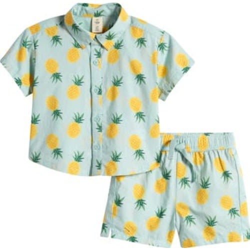 Print Short Sleeve Cotton Shirt & Shorts Set, 3M