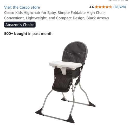 Cosco Kids Highchair for Baby, Simple Foldable High Chair, Convenient, Lightweight, and Compact Design, Black Arrows