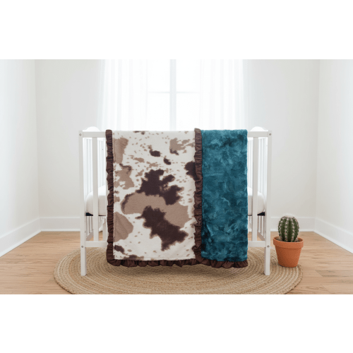 Brown Sugar Cow and Mallard Galaxy Minky Western Ruffle Blanket