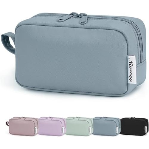Narwey Small Makeup Bag for Purse Travel Makeup Pouch Mini Cosmetic Bag Zipper Pouch for Women (Greyish Blue, Small)