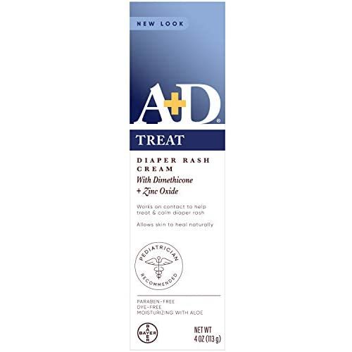 A+D Zinc Oxide Diaper Rash Treatment Cream, Dimenthicone 1%, Zinc Oxide 10%, Easy Spreading Baby Skin Care, 4 Ounce Tube (Packaging May Vary)
