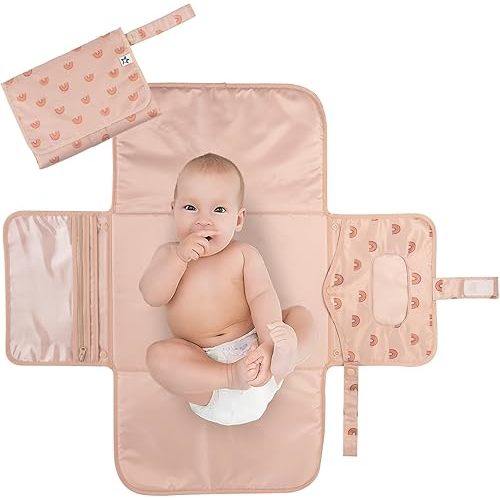 Tiny Twinkle Portable Diaper Changing Pad-Foldable Waterproof Changing Mat&Portable Changing Pad for Travel,Baby Changing Station with Smart Wipes Pocket&Storage (Boho Rainbow)
