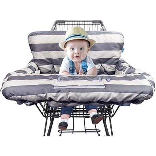 Shopping Cart Cover for Baby boy Girl, Grocery Cart Cushion Liner, Infant High Chair Cover,Grey Strip