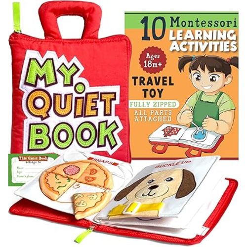 My Quiet Book - Travel Toys for Toddlers 1-3, Plane Activities for Toddlers 1-3 with 10 Learning Activities, Toddler Airplane Activities, Gifts for 1 2 3 4 Year Old Girl & Boy