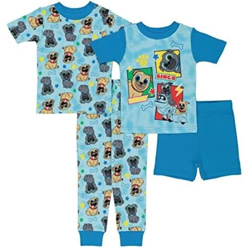 Disney Boys' 4-Piece Snug-fit Cotton Pajama Set, Soft & Cute for Kids
