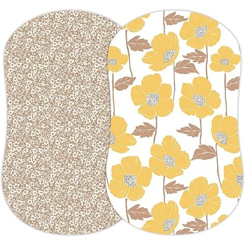 Baby Bassinet Sheets Girl (Poppy Fields) 2-Pack - Fitted Bedside Bassinet Sheets - Buttery Soft Cotton Blend for Standard Bassinet Mattress Pad - Compatible with Halo Bassinest