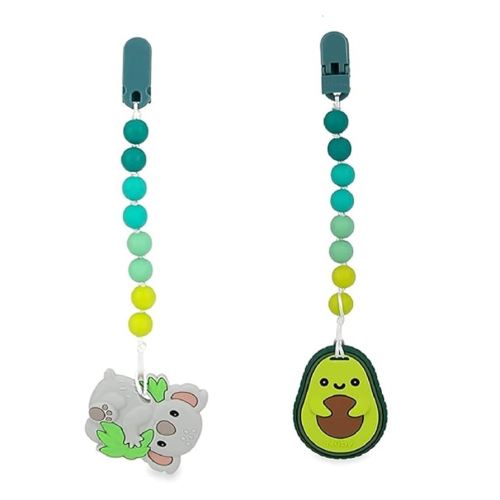 Nuby All Silicone Teether with Bonus Silicone Pacifinder with Clip - 3+ Months, 2pk (Koala/Avocado)