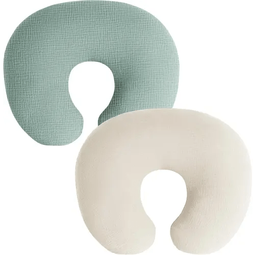 Muslin Nursing Pillow Covers, 2 Pack, Soft & Adorable Slipcovers with Zipper Closure, 100% Cotton Covers for Breastfeeding Pillows (Green)