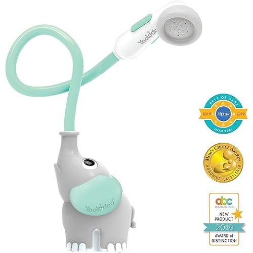 Yookidoo Baby Bath Shower Head - Elephant Water Pump with Trunk Spout Rinser - Control Water Flow from 2 Elephant Trunk Knobs for Maximum Fun in Tub or Sink for Newborn Babies