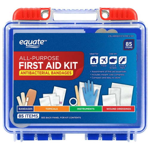 Equate On-the-Go First Aid Kit - Home, Travel, Office, Auto, School, 85 Pieces HSA/FSA Eligible