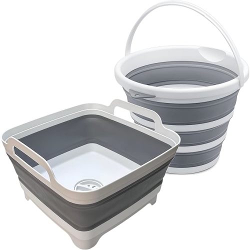 Collapsible Wash Basin 9L, Foldable Dish Tub with Drain Plug, Portable Collapsible Dish Basin, Camping Sink for Washing Dishes, Laundry & Kitchen Use,Gray