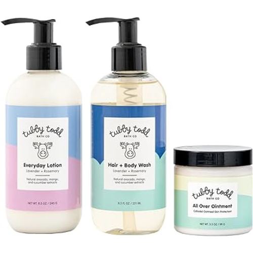 TUBBY TODD 3-Step Baby Bath & Skincare Routine - The Regulars Bundle - 8.5oz Baby Shampoo and Body Wash, 8.5oz Everyday Lotion & 3.5oz All Over Ointment - Lavender Rosemary