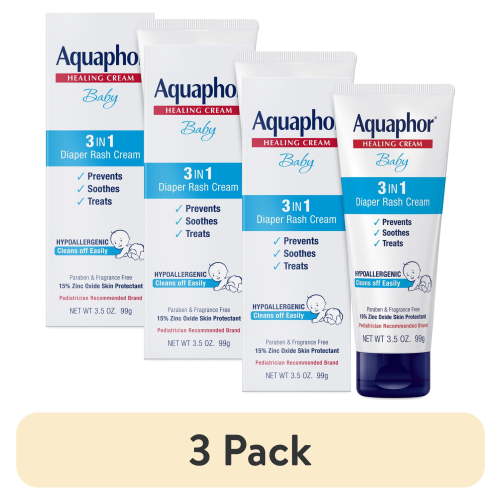 (3 pack) Aquaphor Baby Diaper Rash Cream with Zinc Oxide, Hypoallergenic, Paraben and Fragrance Free, 3.5 oz