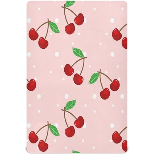 Cherry Fitted Crib Sheets for Unisex Baby, Soft and Breathable Portable Mini Stretchy Crib Sheet for Standard Crib and Toddler Mattresses, 52 * 28 Inch