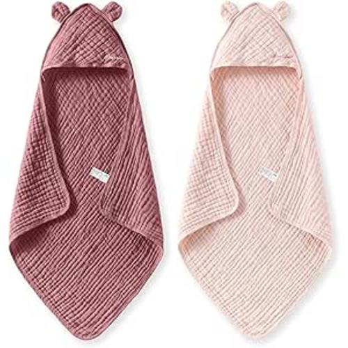 Momcozy Baby Towels, 6-Layer 100% Cotton Muslin Hooded Baby Towel Set for Newborn, Infant & Toddler, Soft Absorbent Baby Bath Essentials, Large 32 x 32 Inch