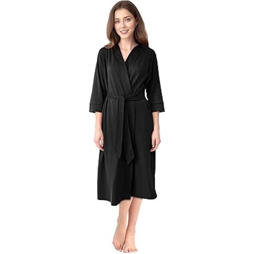 NY Threads Women's Robe Long Knit Bathrobe 3/4 Sleeves Soft Kimono Lightweight Loungewear