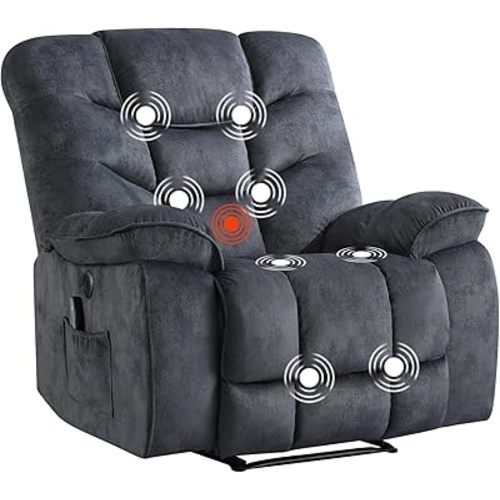 Oversized Electric Recliner Chair with Massage and Heat, 41" Wide Power Reclining Chairs with USB Port, Breathable Fabric Overstuffed Reclining Sofa for Living Room Bedroom (No Lift)