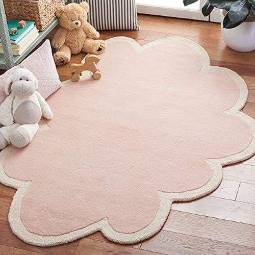 SAFAVIEH Kids Collection 3' x 5' Pink / Ivory SFK913P Handmade Cloud Wool Area Rug