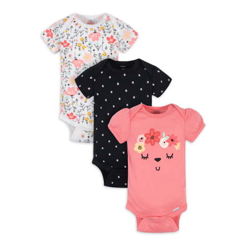 Gerber Baby Girl Short Sleeve Onesies Bodysuits, 3-Pack (Preemie - 12M)