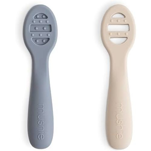 mushie Silicone First Feeding Baby Spoons | 2 Pack (Tradewinds/Shifting Sand)