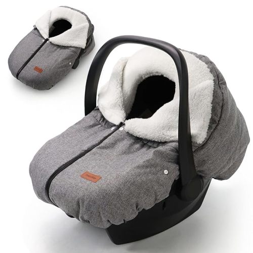 Winter Car Seat Cover for Baby Car Seat and Stroller, Cold Weather Infant Carseat Canopy, Waterproof and Easy Access, Protect Baby Boys Girls from Cold Wind (Grey)