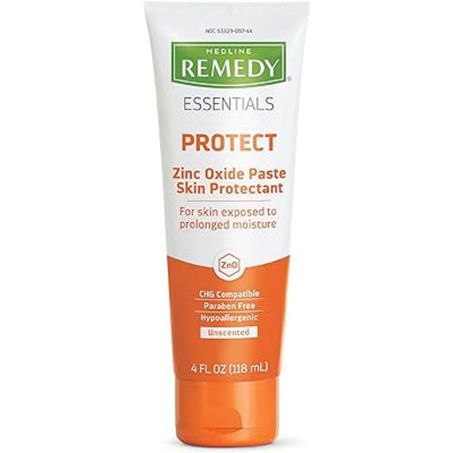 Medline Remedy Essentials Zinc Oxide Skin Protectant Paste (4 oz Tube), Unscented, Barrier, Incontinence Cream, Diaper Rash, Adults, Elderly, Hypoallergenic, Paraben Free