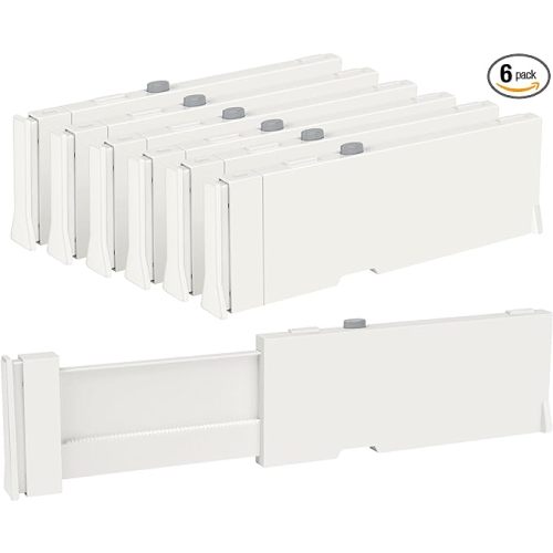Vtopmart Drawer Dividers for Clothes 6 Pack, Adjustable 4" High Expandable from 11.6"-17" Dresser Drawer Organizer, Plastic Drawers Separators for Dresser, Baby Clothes, Kitchen and Office Storage
