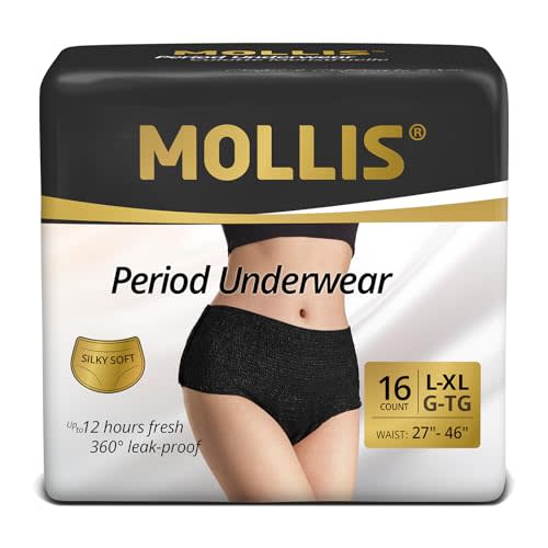 MOLLIS Disposable Period Underwear for Women, Postpartum Panties, Maternity Knickers Heavy Flow Leak Proof, Black (Large/XLarge, Count, 16)