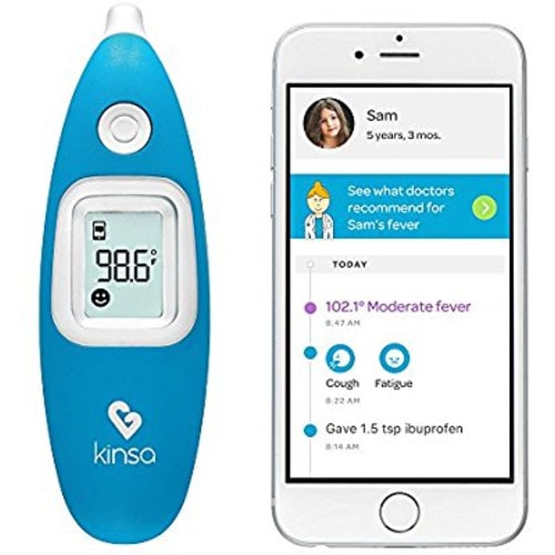 Smart Ear Thermometer for Fever - Baby, Kid and Adult Digital Medical Thermometer - Accurate, Fast, FDA Cleared Temperature Readings Termometro - by Kinsa - Blue