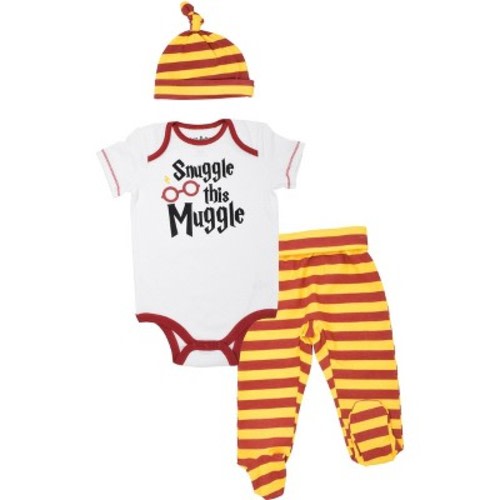 Harry Potter Baby Bodysuit Pants and Hat 3 Piece Outfit Set Newborn to Infant, Color: White, Size: 18 months
