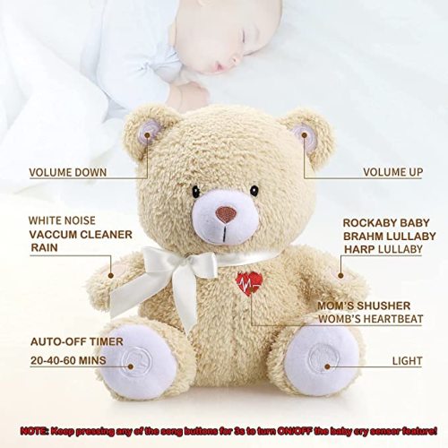 BEREST Sleeping Bear Baby Sleep Soother- Mom's Heartbeat White Noise Machine Infant Stuffed Animal Bear Toy Sleeping Aid, Nursery Decor with Baby Cry Sensor, Night Light, 9 Soothing Sounds Therapy - Warm Brown