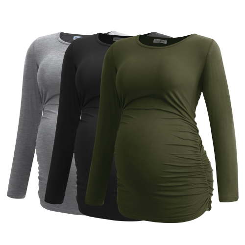 Smallshow Long Sleeve Pregnancy Shirts Tops Maternity Clothes for Women 3-Pack