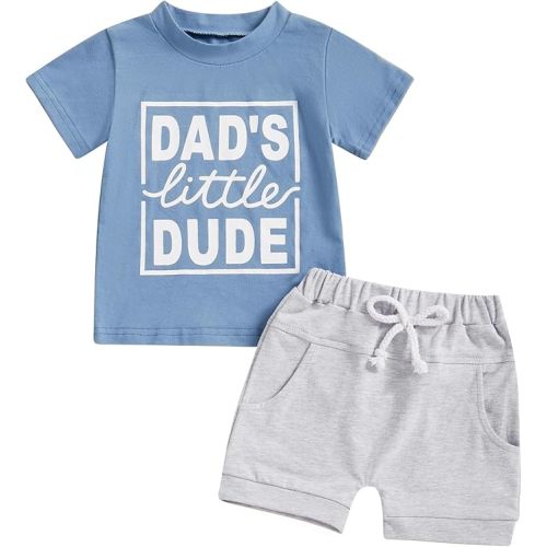 Kupretty Toddler Baby Boy Summer Clothes Letter Graphic Short Sleeve Shirt T-Shirt Tops + Casual Shorts Outfit Set