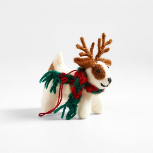 Felted Wool Puppy with Antlers Christmas Tree Ornament