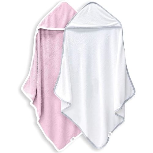 2 Pack Baby Bath Towel - Rayon Made from Bamboo, Ultra Soft Hooded Towels for Babies,Toddler,Infant - Newborn Essential -Perfect Baby Registry Gifts for Boy Girl - Pink and White