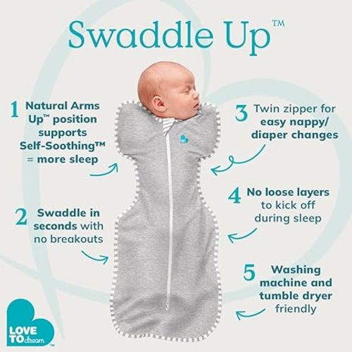 Love to Dream Swaddle UP, Baby Sleep Sack, Self-Soothing Swaddles for Newborns, Get Longer Sleep, Snug Fit Helps Calm Startle Reflex, New Born Essentials for Baby, 1.0 TOG, 5-8.5 lbs, Oatmeal