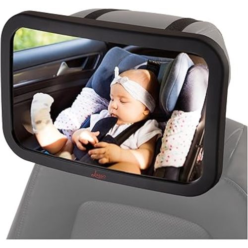 Lusso Gear Baby Car Mirror - Rear-Facing Infant Mirror for Car with Crystal Clear View - Secure Shatterproof Backseat Design, Black