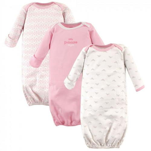 Luvable Friends Infant Cotton Gowns Set, Multipack Tiara Design, 0-6 Months for Baby Girl