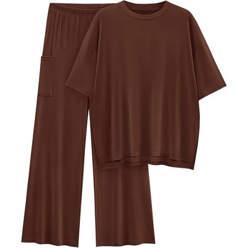 KIRUNDO Summer Sets Women 2 Piece Outfits Lounge Oversized Tshirts & Wide Leg Pants Maternity Going Home Postpartum Pajamas