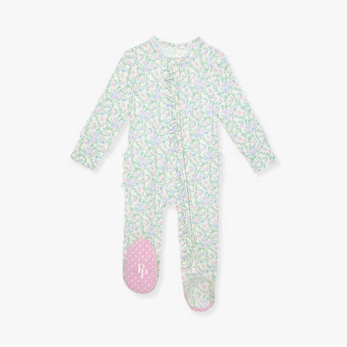 Prairie Floral Footie Ruffled Zippered One Piece