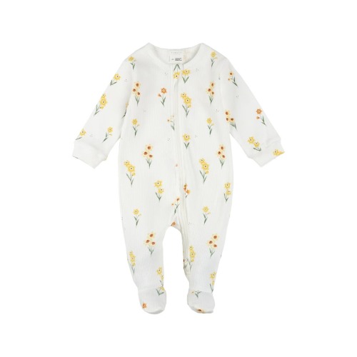 Daffodil Print Cotton Rib One-Piece Footed Pajamas