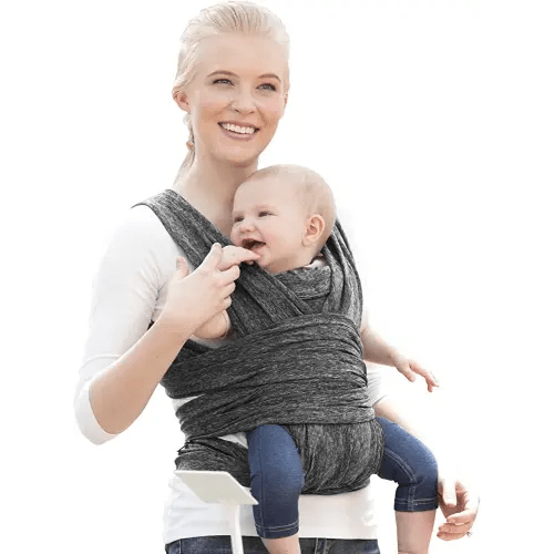 Boppy Baby Carrier - ComfyFit, Heathered Gray, Hybrid Wrap, 3 Carrying Positions, 0m+ 8-35lbs, Soft Yoga-Inspired Fabric with Integrated Storage Pouch