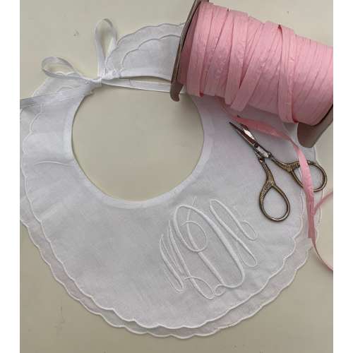 Baby bib - Personalized embroidered monogrammed linen baby bib scalloped baby bib