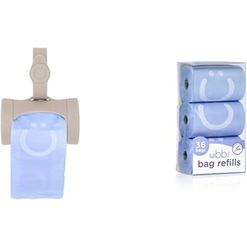 Ubbi Retractable On-the-Go Diaper Bag Dispenser with 36 Lavender Scented Refill Bags for Baby Travel
